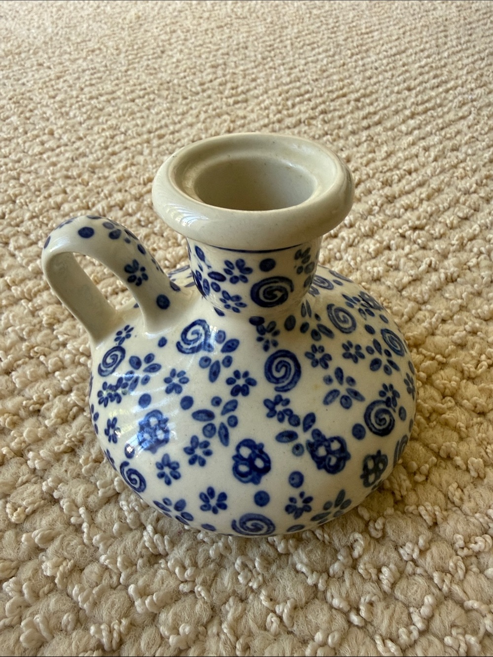 Bolesławiec pottery candlestick White and Blue